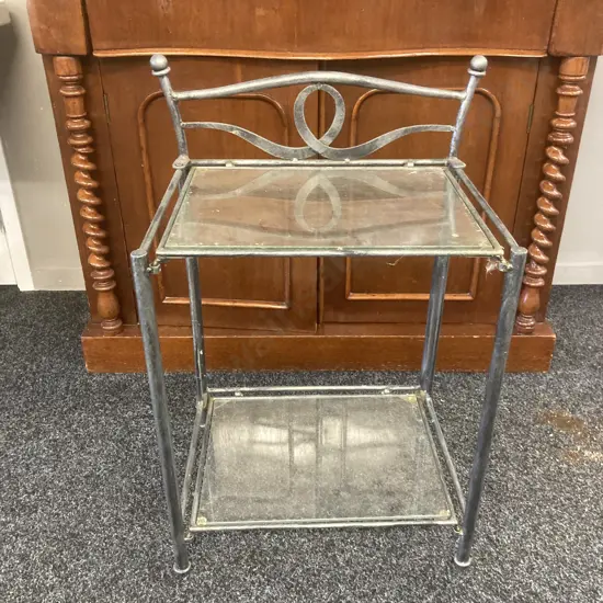 Glass & Steel Two Tier Occasional Table. H70 W45 D35cm