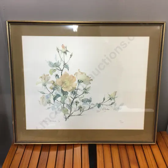 Framed Artwork Signed Joyce Blake '80 Limited Edition 60/375  Roses H53,W63.