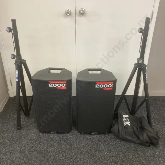 Pair of Alto Professional TS312 2000 WATT 2" 2-Way Powered Loudspeakers With a Pair of Quiklok Stands With Bag