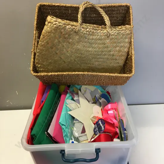 Clear Bin Of Arts & Crafts With Cane Storage Basket & Bag
