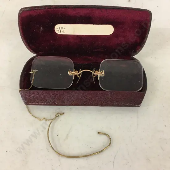 Antique Rimless Eye Glasses With Case