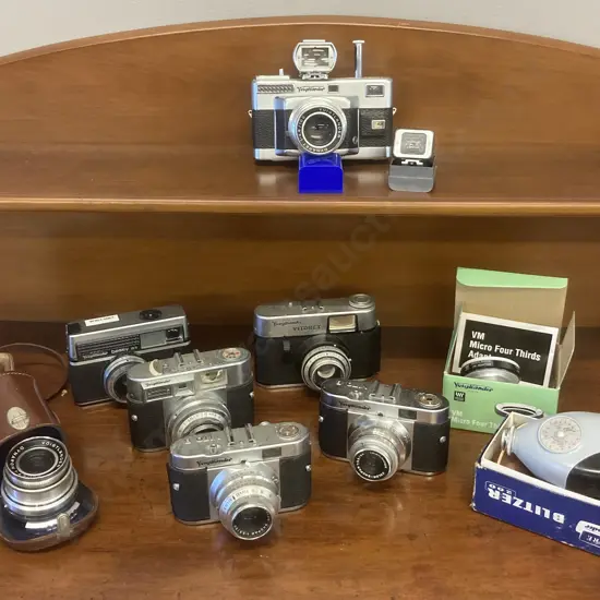 Voigtlander Vitessa T, Dynaret 4.8/100 Lens & Turnit Viewfinder, Kontur Finder, 5 x Voightlander Cameras, Lens, & Flash