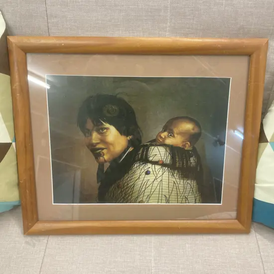 Wooden Framed Lindauer Print Ana Rupene & Child 1878. 37 x 45cm