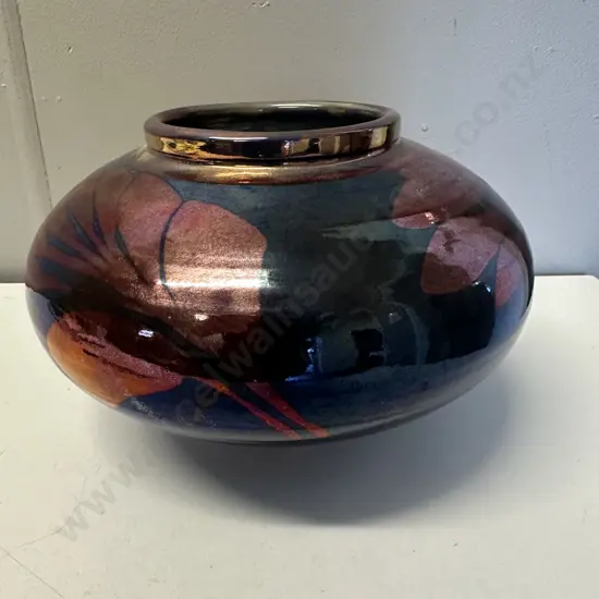 Pottery Lustre Vase Signed JG NZ H15,Dia24cm.