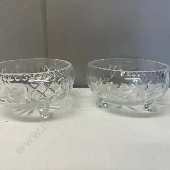 Pair Of Crystal Tri Footed Bowls
