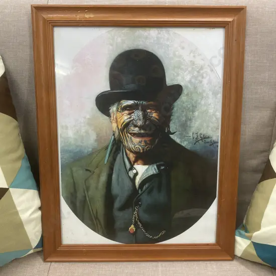 Wood Framed Artwork Te Aho o Te Rangi Wharepu - Ngati Mahuta. 47 x 36cm