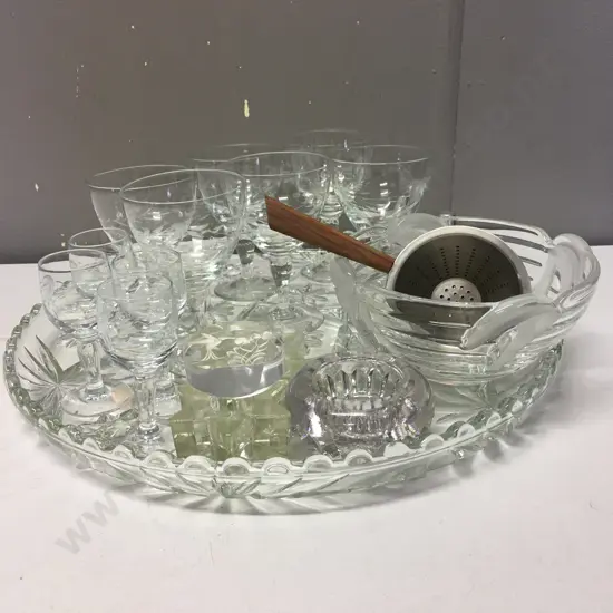 Selection Of Crystal & Glass Items On Round Large Platter