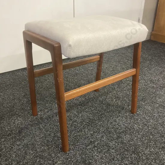 Mid Century Upholstered Teak Footstool. 42 x 41cm