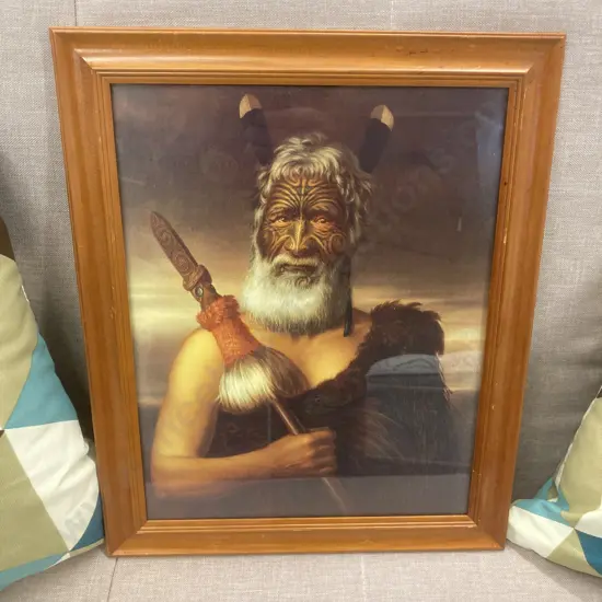Framed Gottfried Lindauer Print of Chief Eruera Maihi Patuone 1874. 42 x 34cm