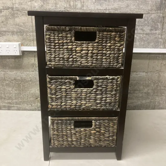 Wicker & Wood 3 Drawer Storage Unit. H69 W42 D40cm