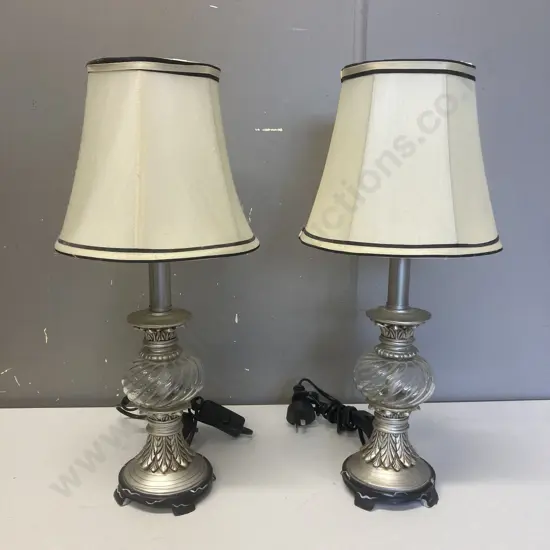 Pair of Table Lamps With A Cut Glass Look Globe On Silver Colour Base. H45cm