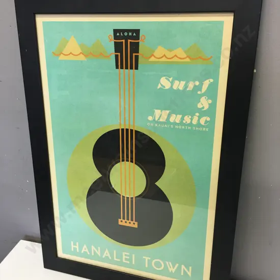 Framed Artwork 'Surf & Music' Hanalei Town