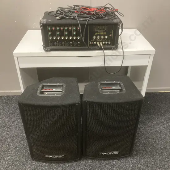 Ashton PM150 Powered Mixer With a Pair of Phonic Ask1 0 10" 2-Way Stage Speakers / Floor Monitors
