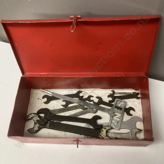 Assorted Spanners In Red Metal Tin