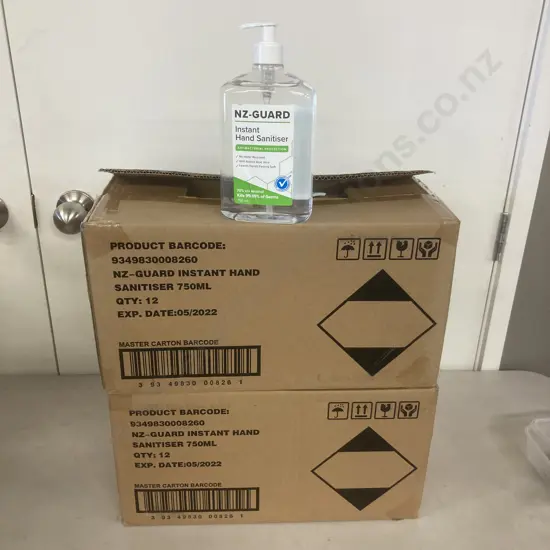 NZ-Guard Instant Hand Sanitiser - 2 x Boxes of 12 x 750ml (Exp 05/2022)