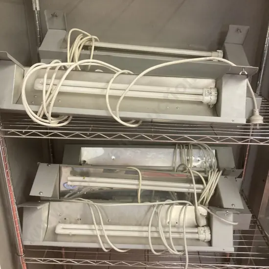 Lot of 9 x Fluorescent Light Fittings With Lead & Plug. H74.5 W14 D14cm