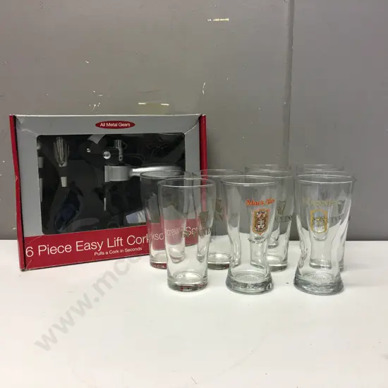 Selection Of Guinness Glasses Etc & Six Piece Easy Lift Corkscrew Set
