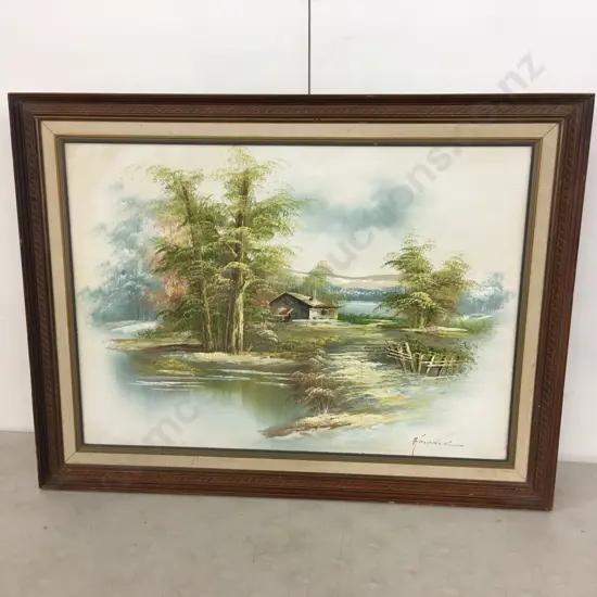 Vintage Framed Artwork Signed Lake Scene H54,W71cm.