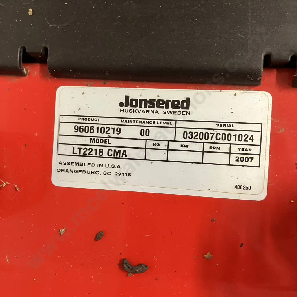 Jonsered LT2218CMA Lawn Tractor With Manual, B&S 502cc 17.5HP, Brand New Battery (Starts But Wont Keep Running) Image 1++