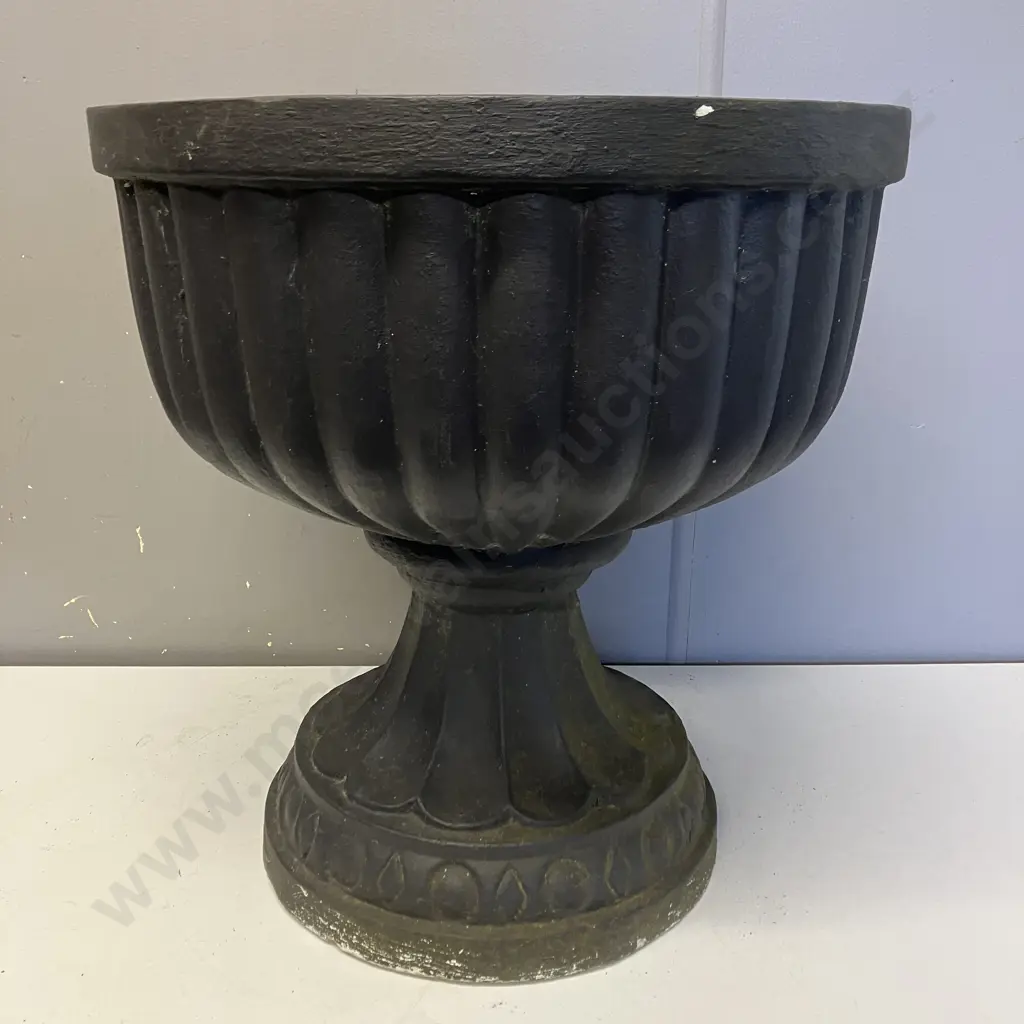 Vintage Concrete Grecian Urn Style Planter Painted Black. 43 x 40.5cm Image 1++