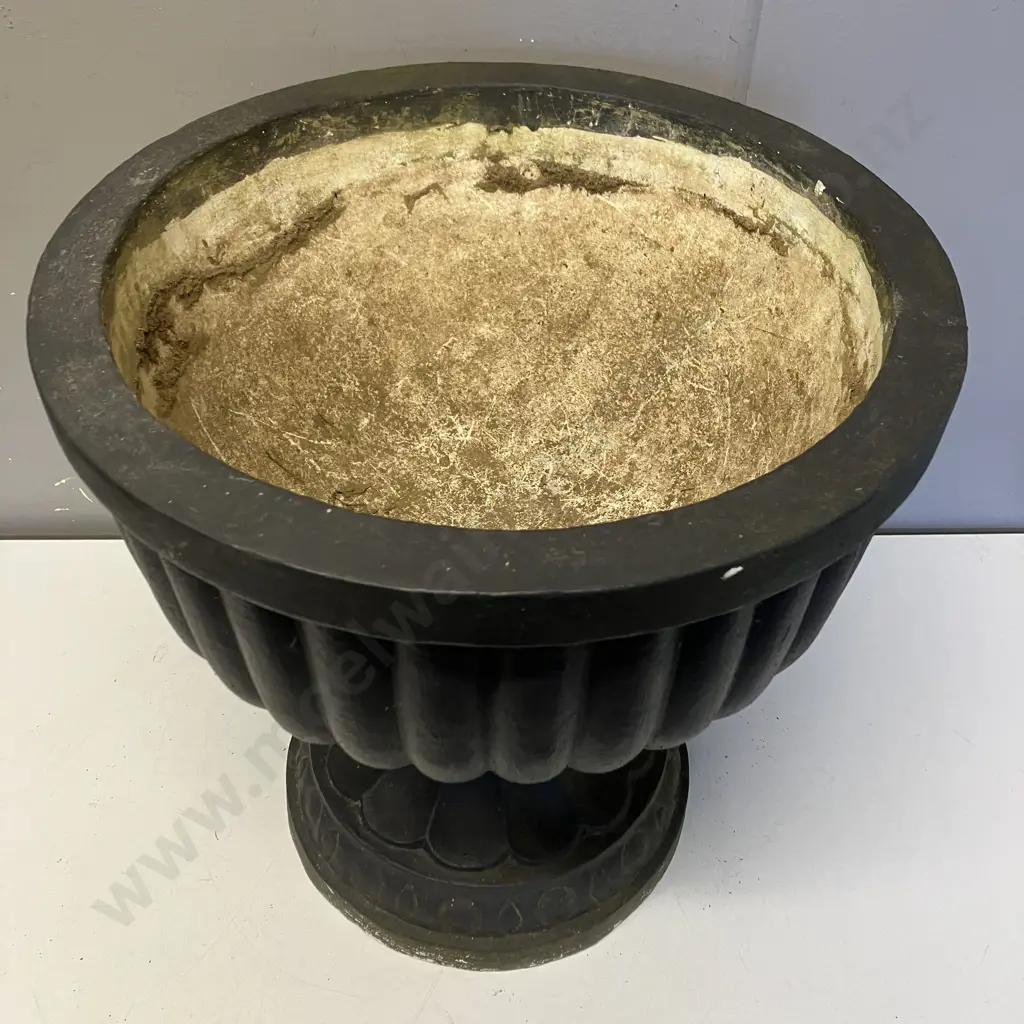 Vintage Concrete Grecian Urn Style Planter Painted Black. 43 x 40.5cm Image 1++