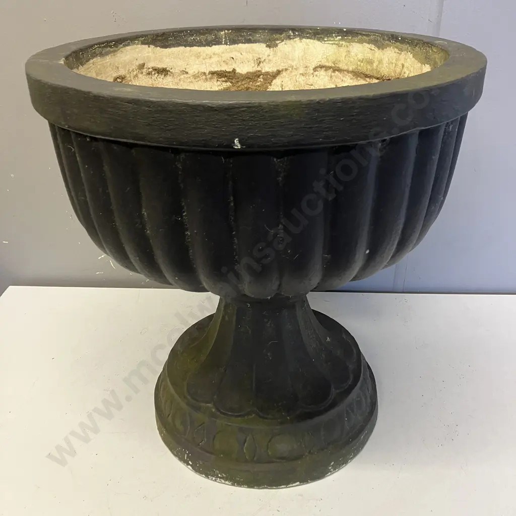 Vintage Concrete Grecian Urn Style Planter Painted Black. 43 x 40.5cm Image 1++