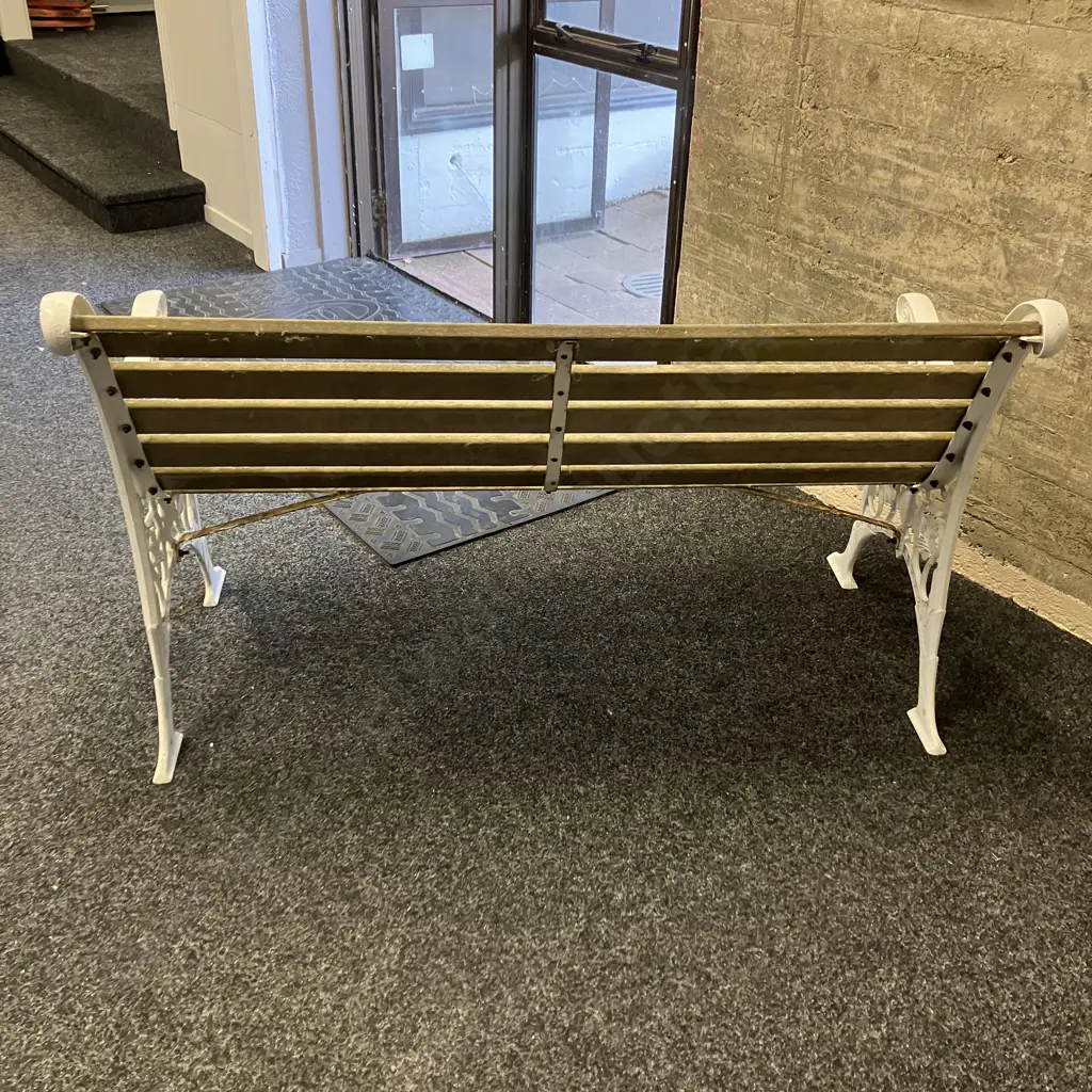 Vintage Edwardian Style Outdoor White Cast Iron Park Bench. H76 W126 D64cm Image 1++