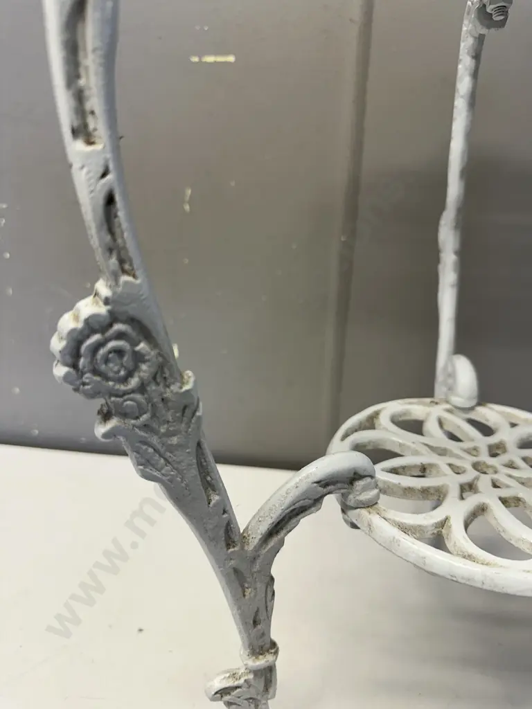 Painted White Ornate Two Tier Plant Stand Tri Leg H43cm. Image 1++