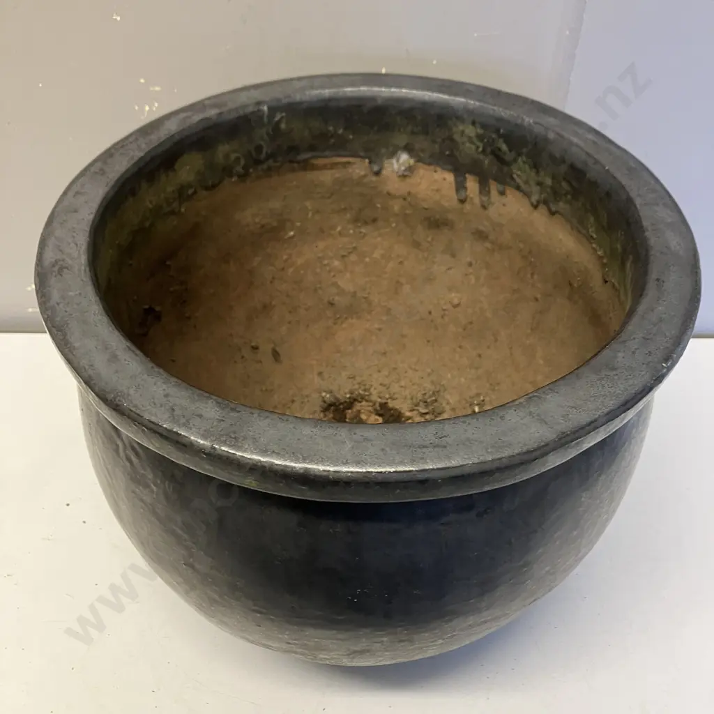 Black Glazed Terracotta Plant Pot. 32 x 37cm Image 1++