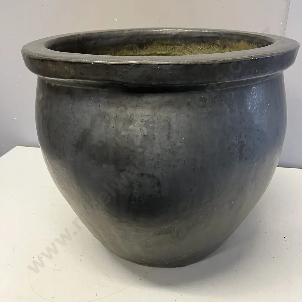 Black Glazed Terracotta Plant Pot. 32 x 37cm Image 1++