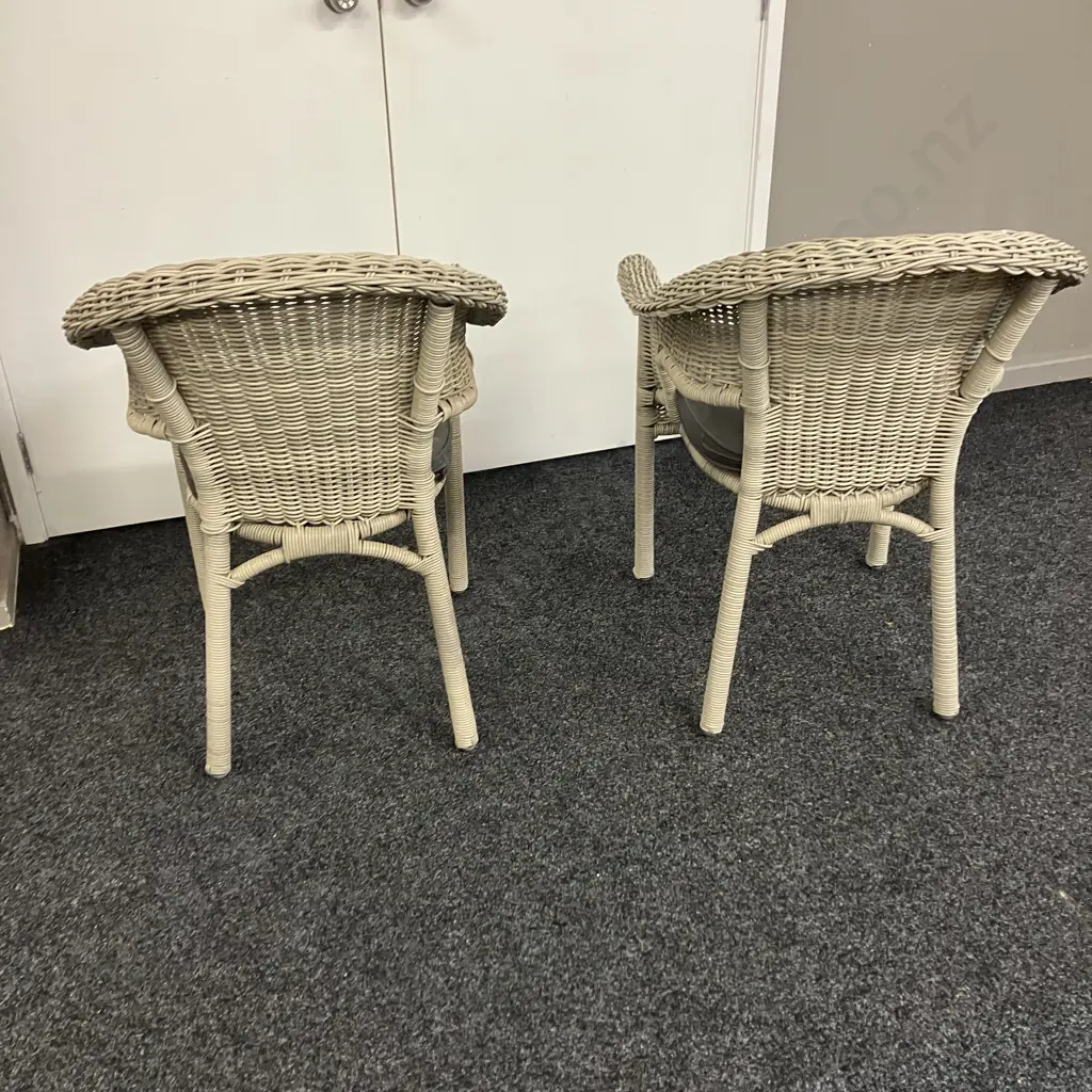 Pair of Grey Wicker Patio Armchairs With Grey Squabs Image 1++
