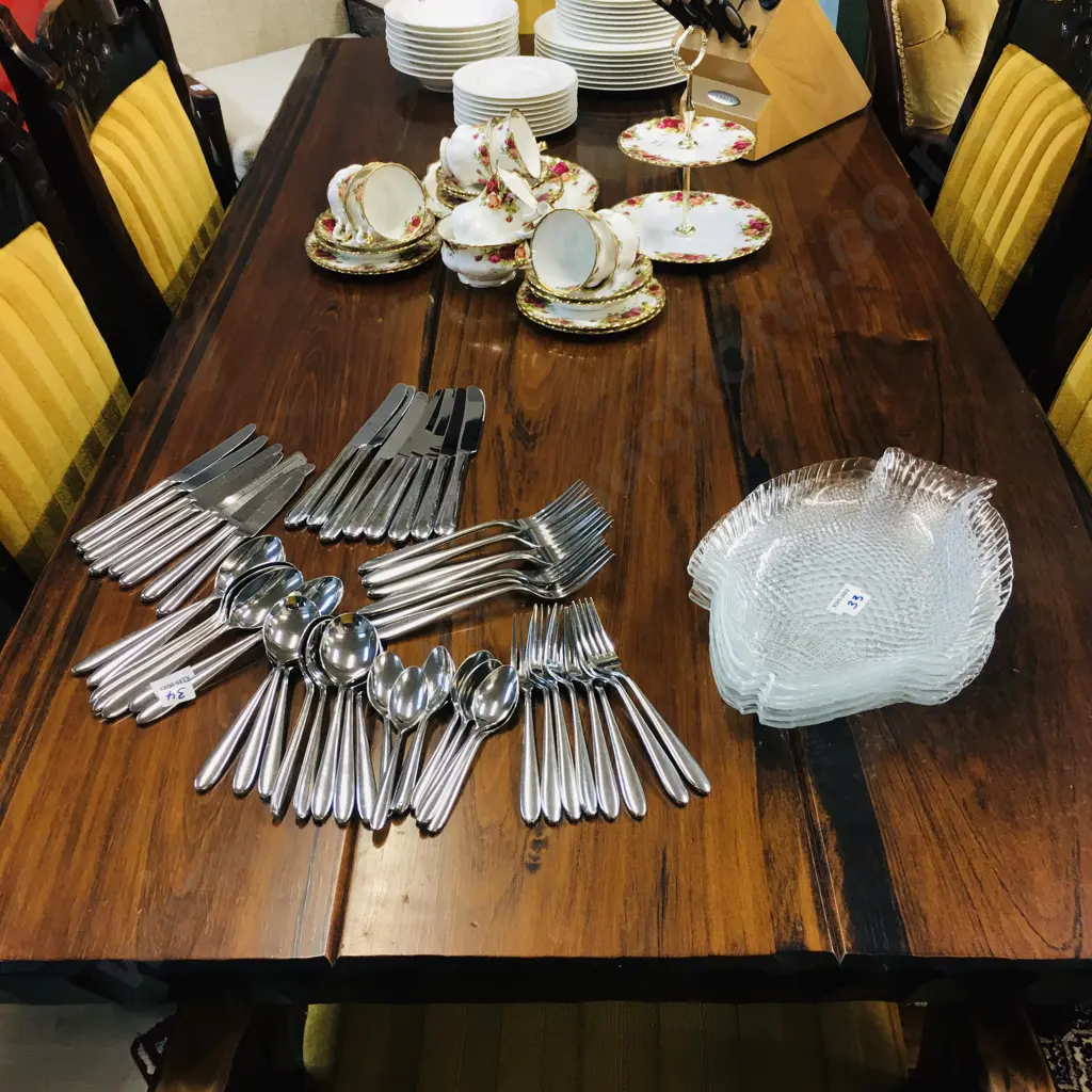 1970's Hand Carved Adzed Table & 6 Chairs Includes 2 Carvers. H71 W182 D89cm Image 1++