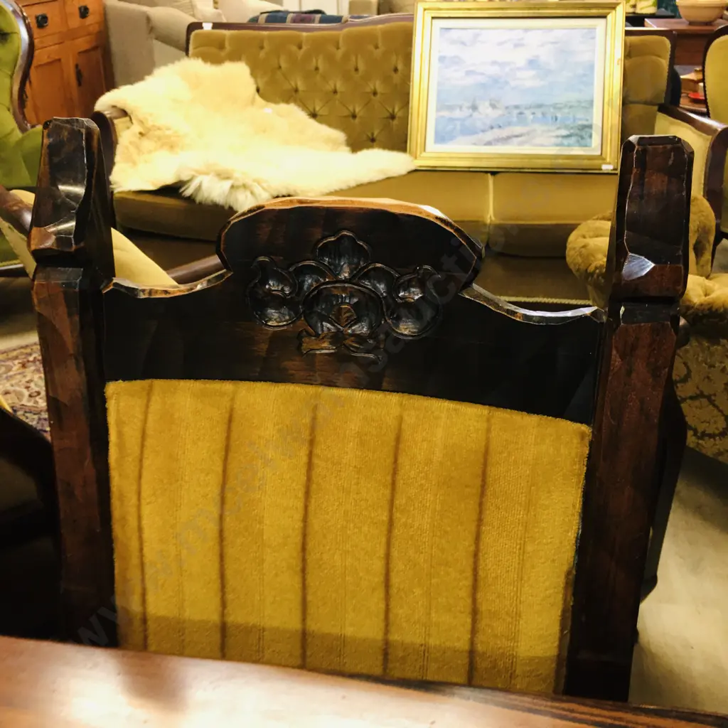 1970's Hand Carved Adzed Table & 6 Chairs Includes 2 Carvers. H71 W182 D89cm Image 1++