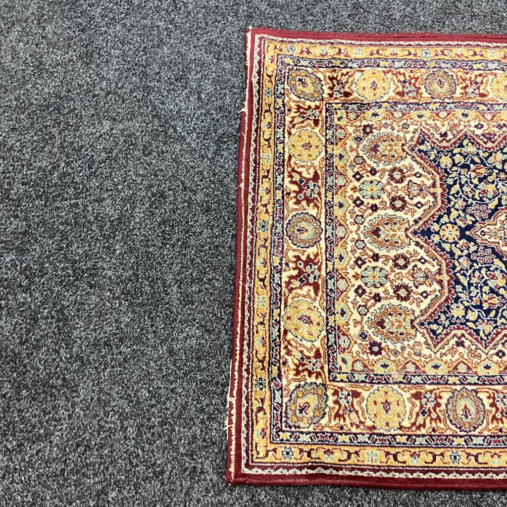 Floor Runner - Navy & Burgundy Tones. 300 x 88cm (As Found Condition) Image 1++