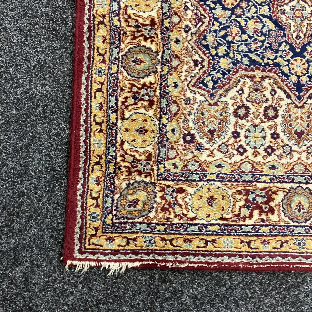 Floor Runner - Navy & Burgundy Tones. 300 x 88cm (As Found Condition) Image 1++