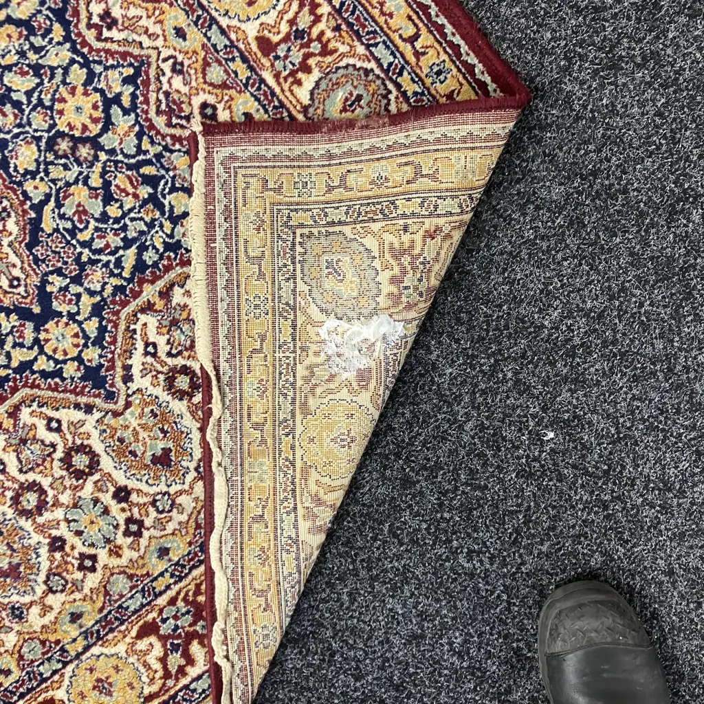 Floor Runner - Navy & Burgundy Tones. 300 x 88cm (As Found Condition) Image 1++