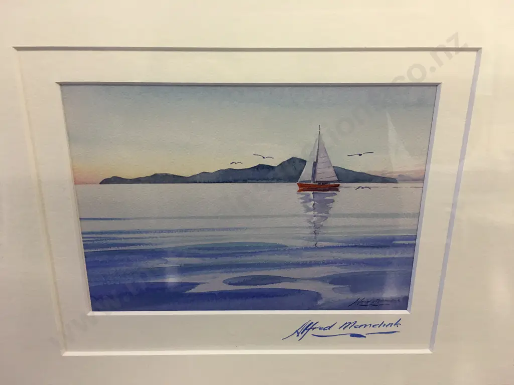 Pair of Framed Kapiti Scene Artworks Signed Alfred Memelink. 30 x 35cm Image 1++