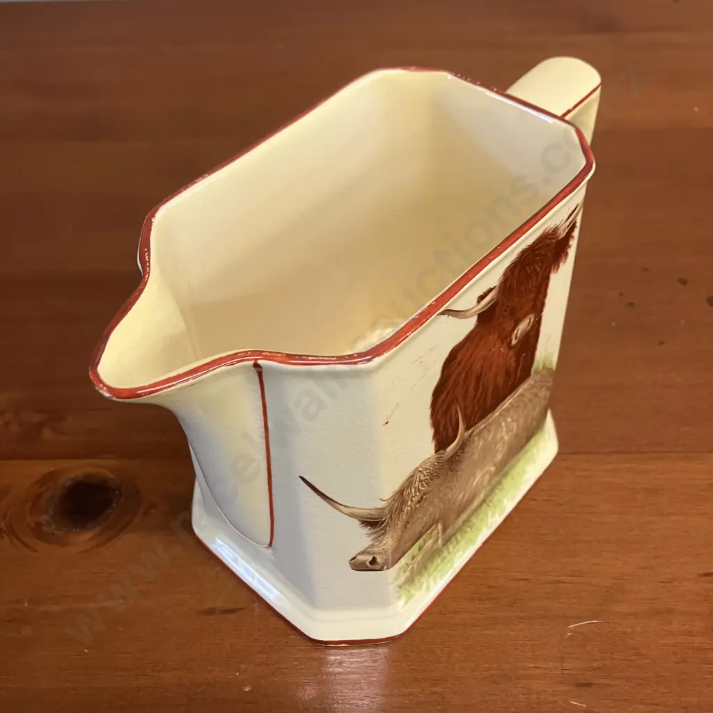 A Grimwades Royal Winton Jug Oblong With Square Corners Tapering Inwards, Highland Cattle Transfer Either Side. H11.5cm Image 1++