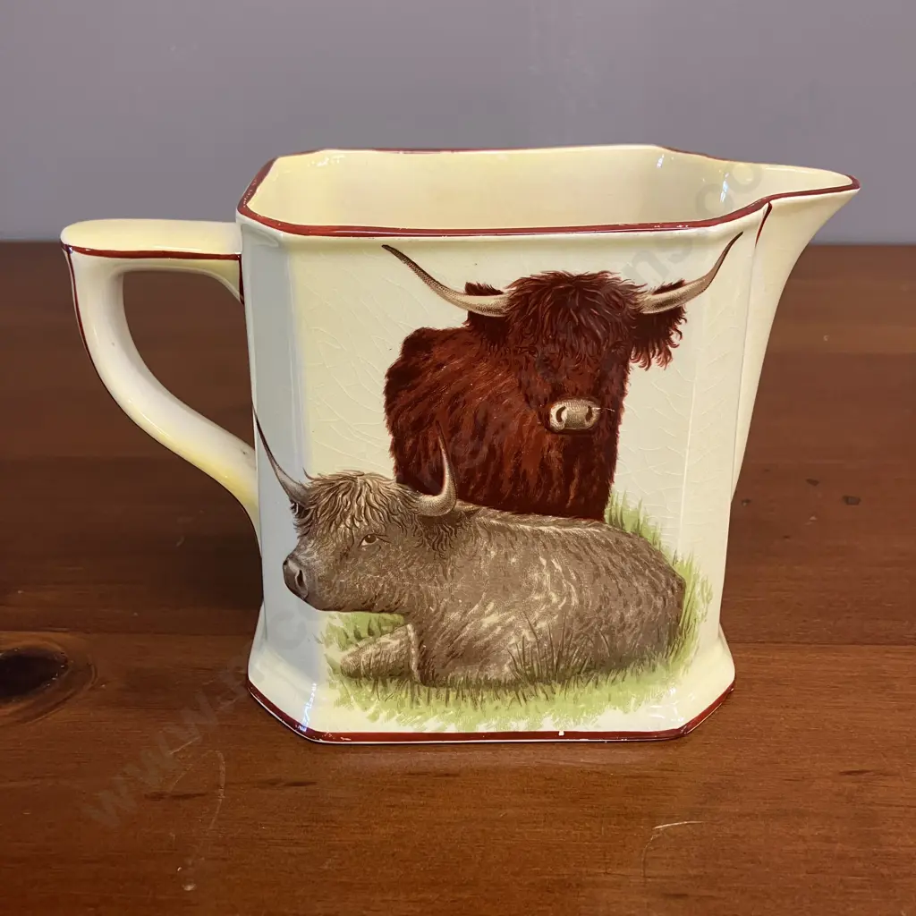 A Grimwades Royal Winton Jug Oblong With Square Corners Tapering Inwards, Highland Cattle Transfer Either Side. H11.5cm Image 1++