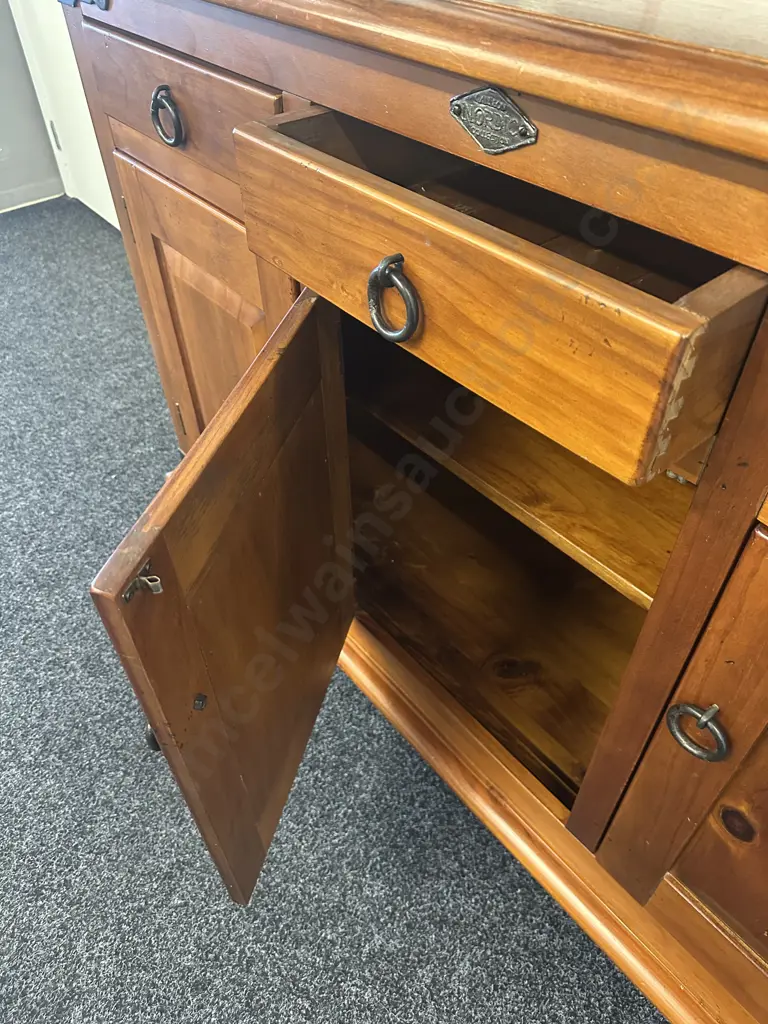 Nordic Buffet - 3 Door, 3 Drawer, Wrought Iron Brackets, Badges & Ring Handles. H96 W147 D51cm Image 1++