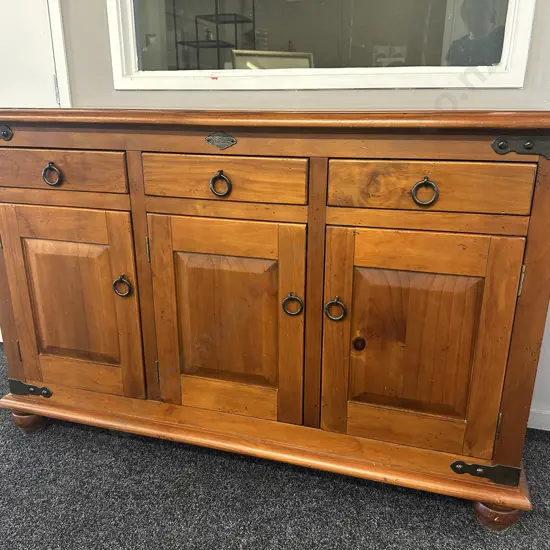 Nordic Buffet - 3 Door, 3 Drawer, Wrought Iron Brackets, Badges & Ring Handles. H96 W147 D51cm