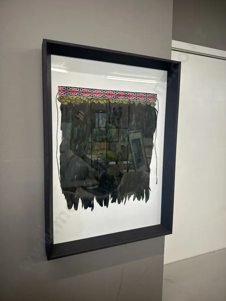 Wooden Framed Mixed Media Feather Work H64,W46cm. Image 1++