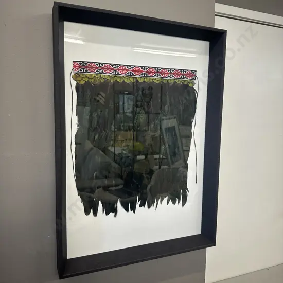 Wooden Framed Mixed Media Feather Work H64,W46cm.