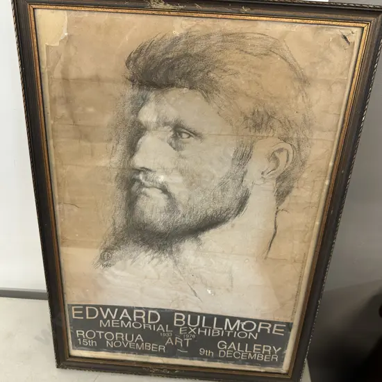 Framed Portrait Edward Bullmore Memorial Exhibition 1933-1978 H56,W40cm.