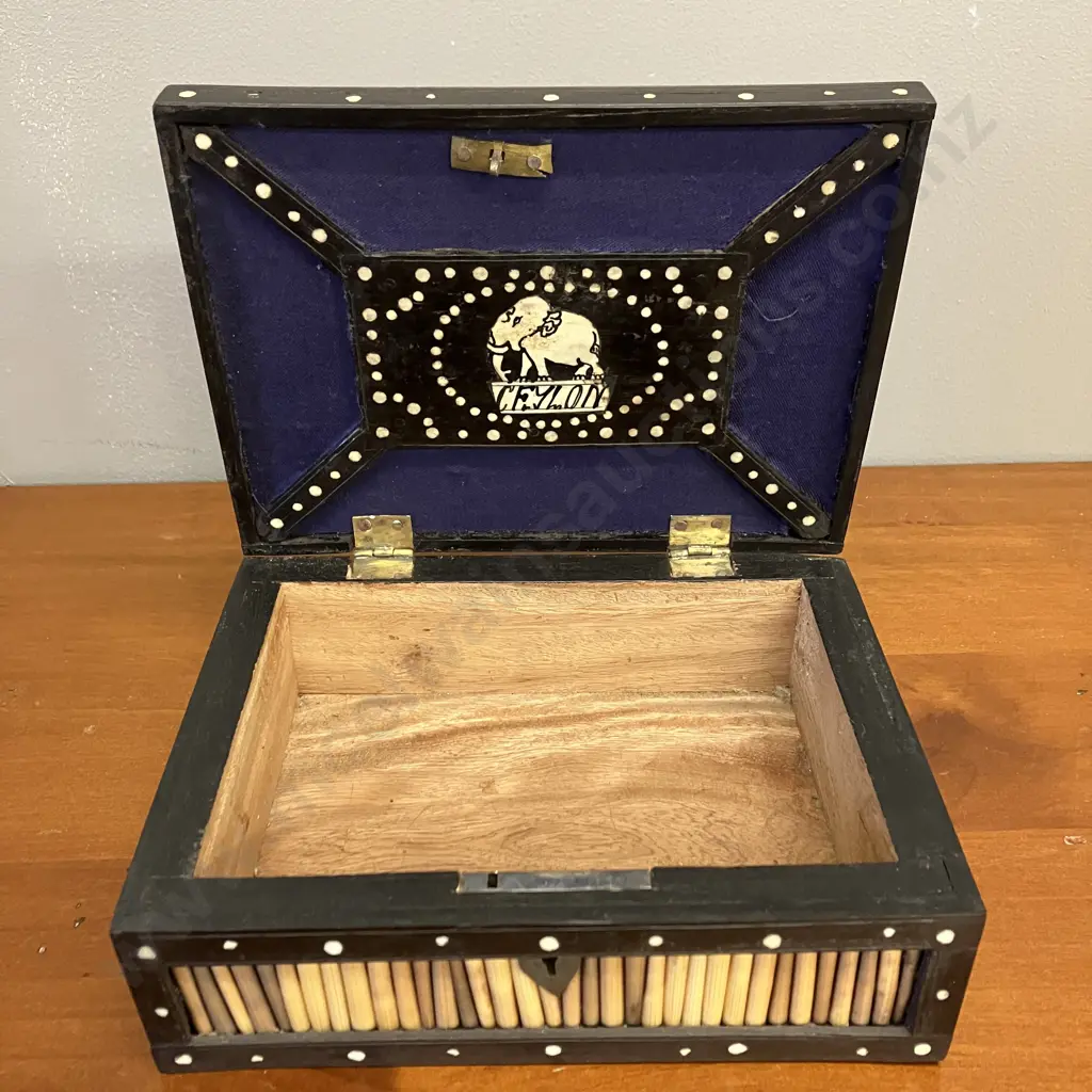 Antique Ceylonese Porcupine Quill & Ebonized Table Box. H9 W21 D16cm Image 1++