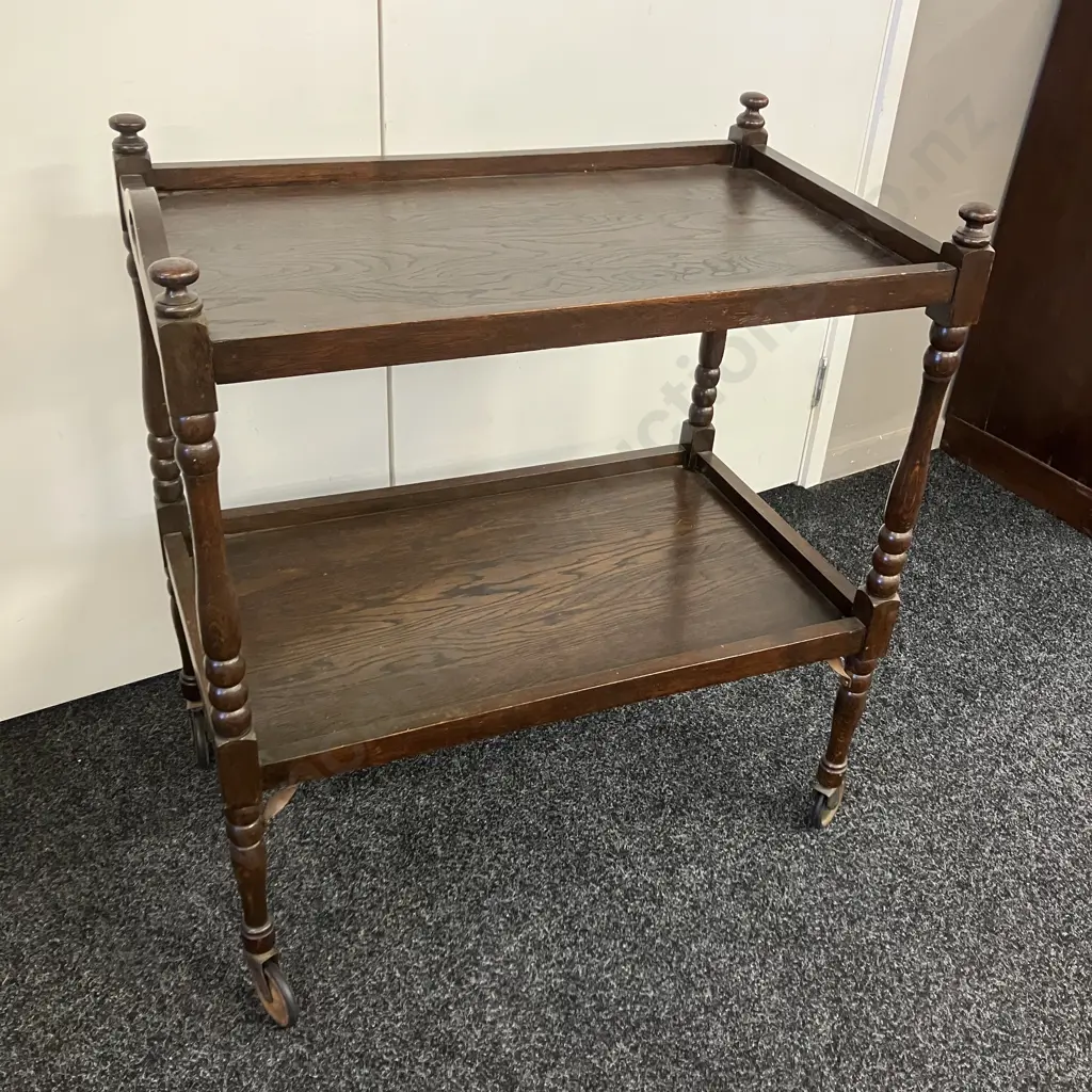 Vintage Oak 2 Tier Tea Trolley Image 1++