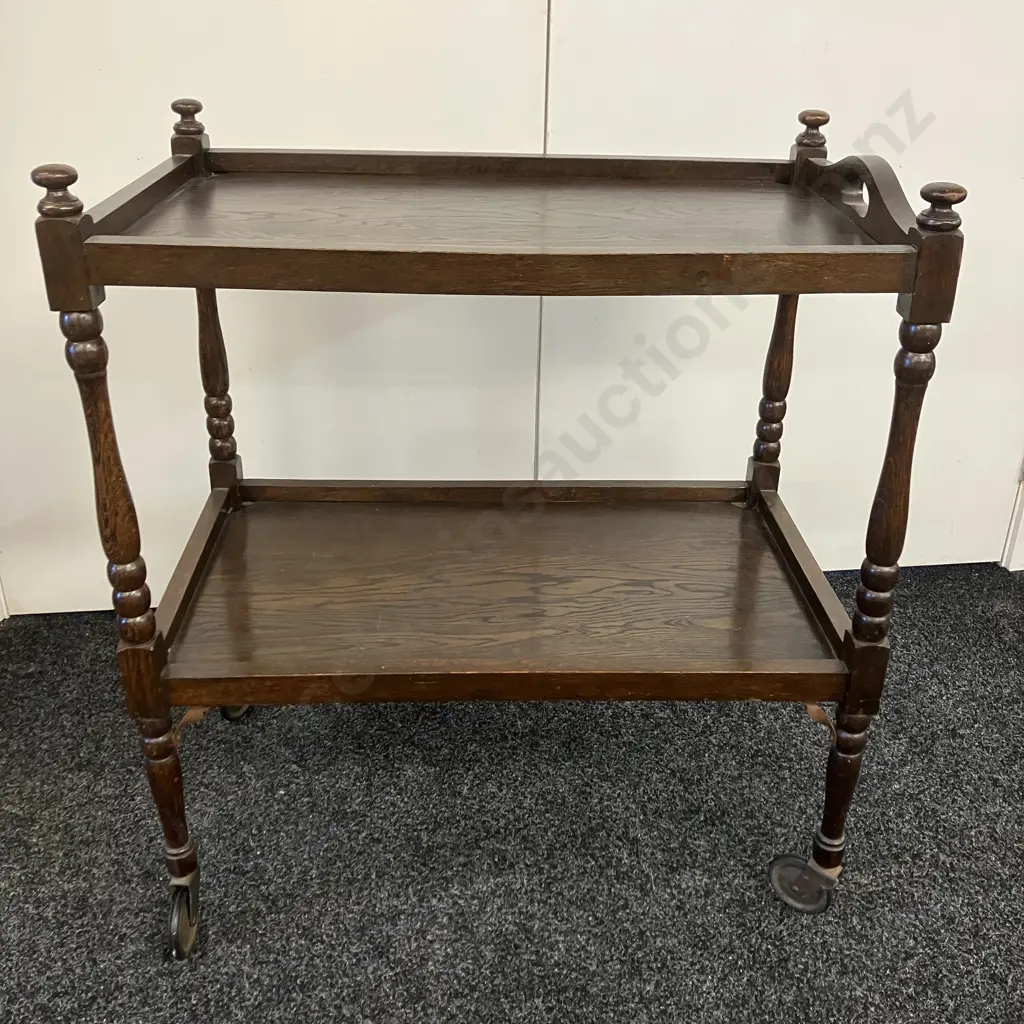 Vintage Oak 2 Tier Tea Trolley Image 1++