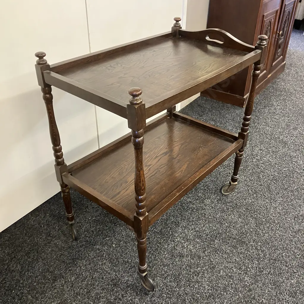 Vintage Oak 2 Tier Tea Trolley Image 1++