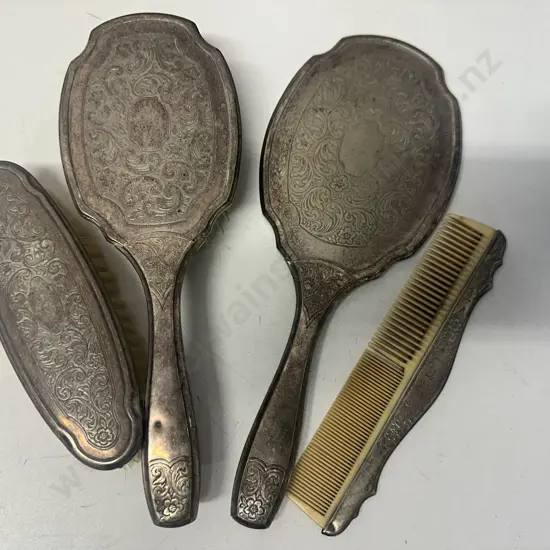Vintage Dressing Table Set Silver Plated Detail