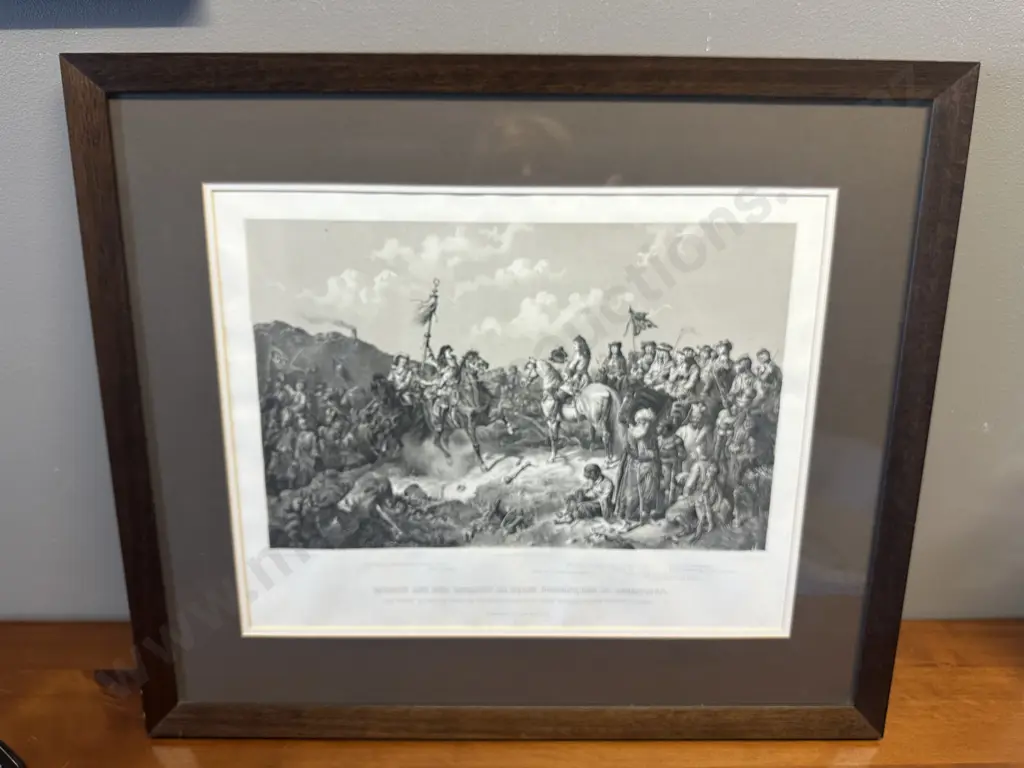 Vintage Framed Artwork Episode Aus Der Schlacht Am Berge Harsany, Den 12. August 1687 H49,W57cm. Image 1++